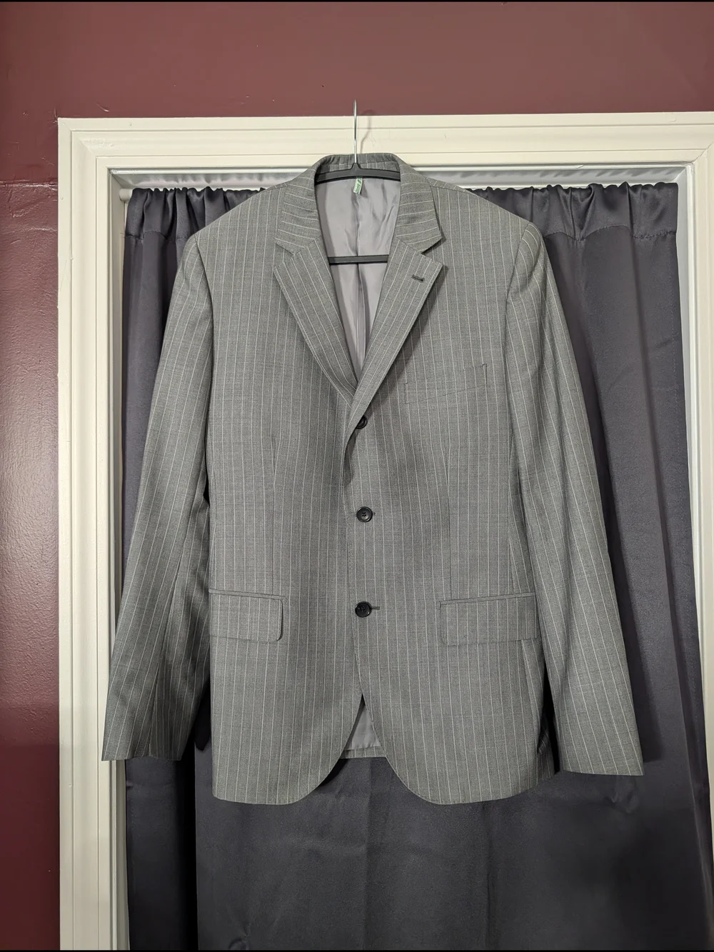 CARVEN Gray Pinstripe Savile Row Wool Men's 2pc Suit - Jacket and Trousers